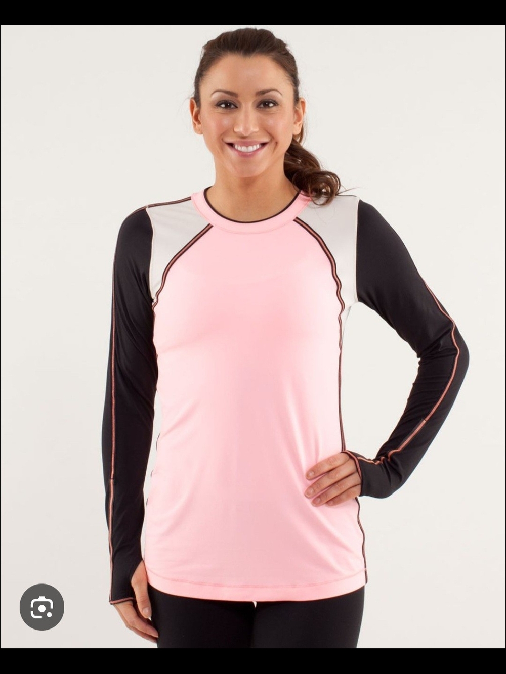 lululemon athletica Women's S Pink Colorblock Crew Long Sleeve Thumbholes